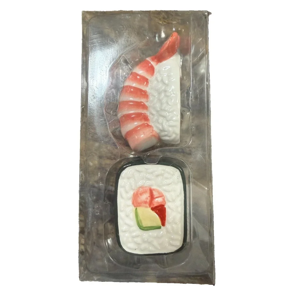 Ashland Sushi Salt & Pepper Shakers Shrimp Sushi Roll Ceramic NIB